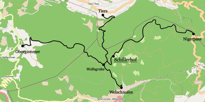 Carta escursionistica con tutti gli itinerari che portano al Schillerhof